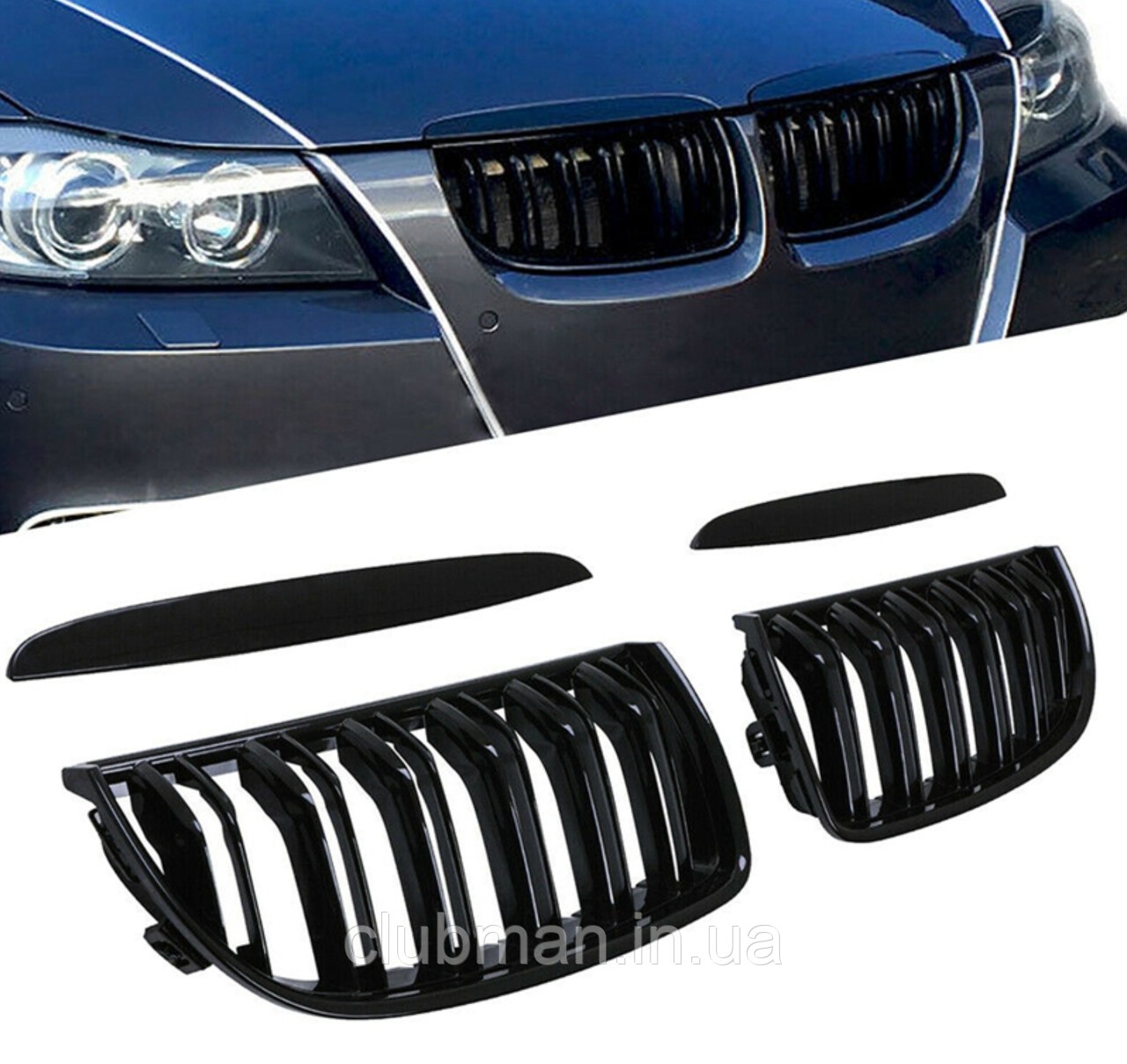 Решітка ноздрі BMW (БМВ) 3 series Е90 Е91 (2005-2008) Глянець 2-х реберна