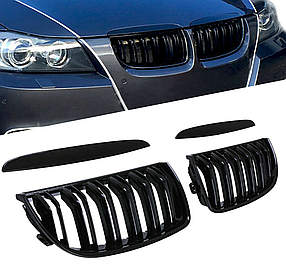 Решітка ноздрі BMW (БМВ) 3 series Е90 Е91 (2005-2008) Глянець 2-х реберна