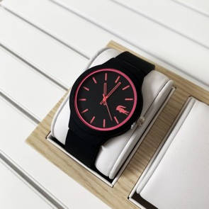 Чоловічий годинник наручний чорний спортивний Lacoste 2613 Black-Pink (Лакосте)