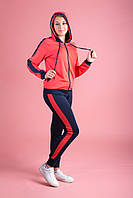 Женский подростковый спортивный костюм красный с синим Zeta-m | Комплект куртка с капюшоном и брюки