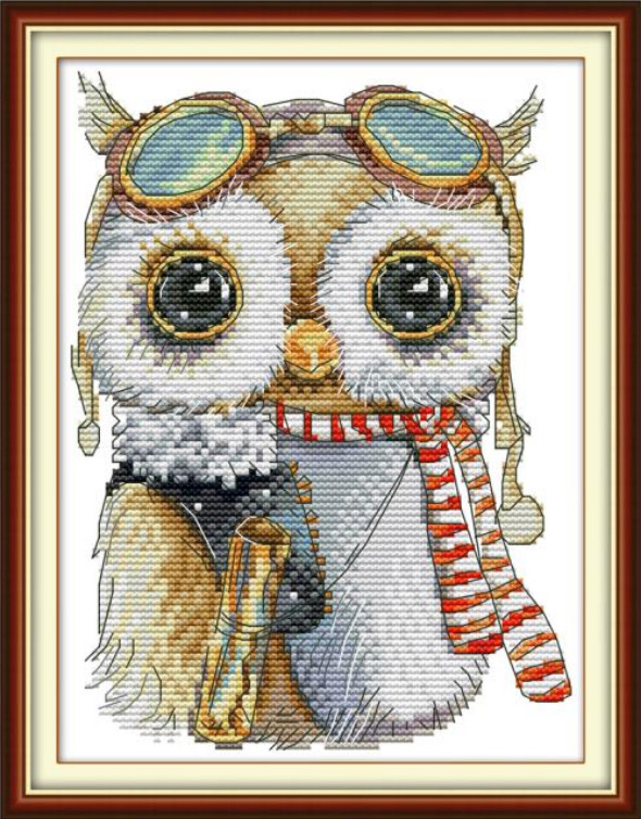 Набір для вишивання за нанесеною на канву схемою "Cute owl 2". AIDA 14CT printed, 19*26 см, фото 1