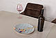 Розкладний стіл Nicolas Dallas 140-180х85см капучіно матовий МДФ зі скляним покриттям на одній ніжці, фото 4