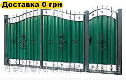 Ковані ворота з кованими елементами та профнастилом, фото 1