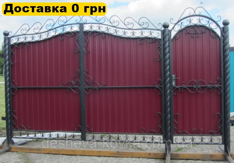 Ковані ворота з профнастилом і кованими елементами, фото 1
