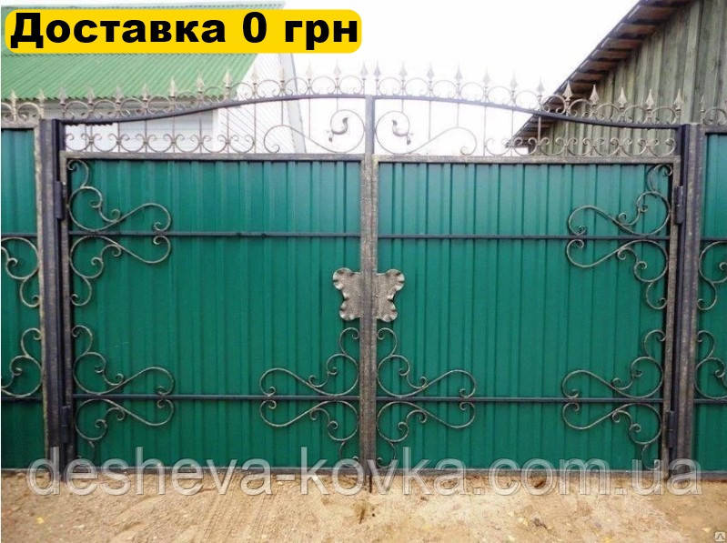 Розпашні ворота з хвірткою та профнастілом