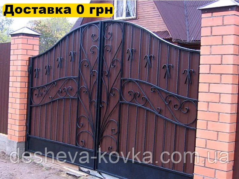 Ексклюзивні ковані ворота з профнастилом, фото 1
