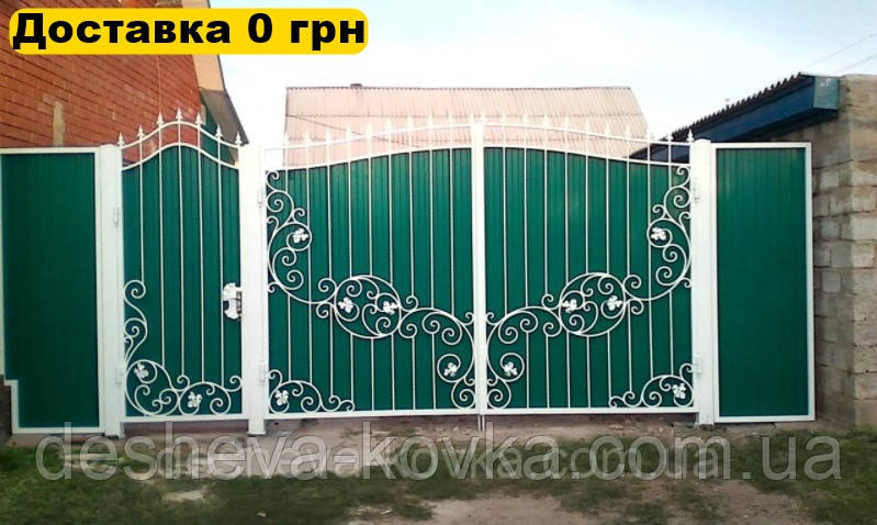 Ковані ворота з профнастилом та елементами ковки