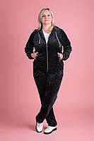 КРАСИВЫЙ женский черный велюровый костюм с капюшоном Zeta-m | Комплект Толстовка свитшот и брюки