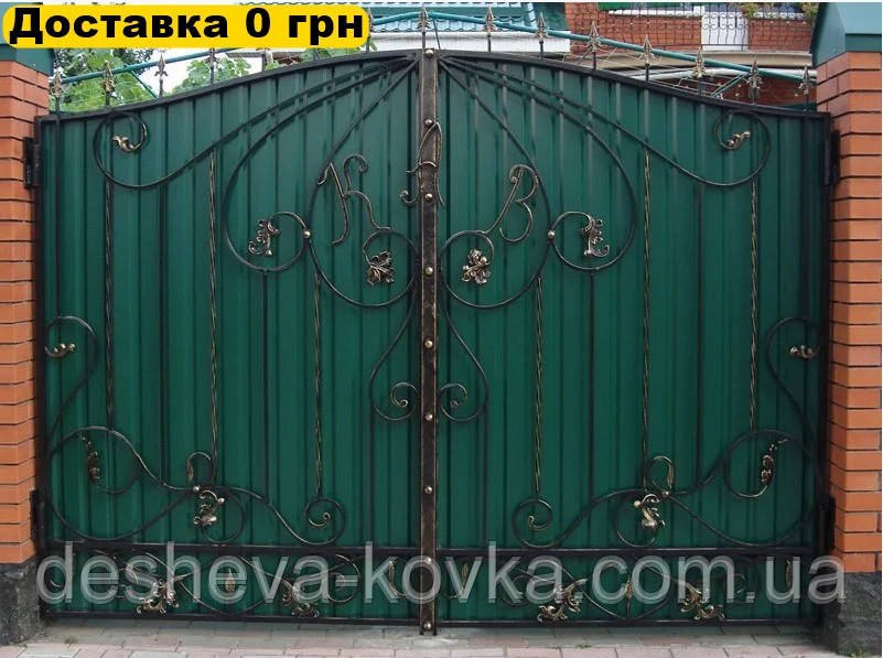 Ворота ковані з профнастилом, фото 1