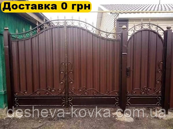 Ковані ворота з профнастилом, фото 1