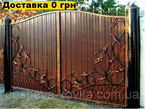 Ковані ворота з профнастилом та кованими елементами, фото 1