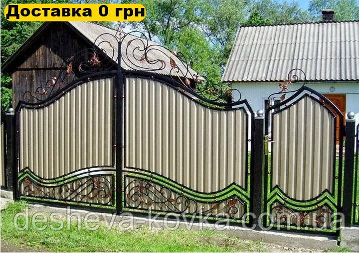 Ворота ковані з профнастилом