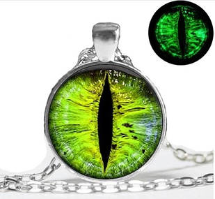 Кулон очей дракона світиться в темряві, підвіска з лінзою, люмінофором Зелений, сріблястий