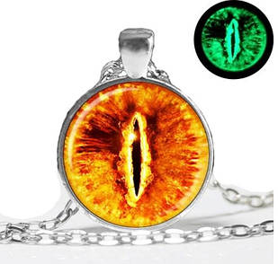 Кулон очей дракона світиться в темряві, підвіска з лінзою, люмінофором Жовтий, сріблястий