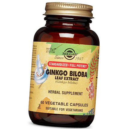 Екстракт гінкго білоба Солгар Solgar Ginkgo Biloba Leaf Extract 60 капсул, фото 2
