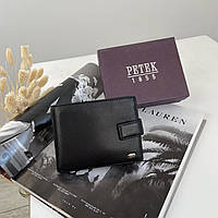 Мужской кожаный раскладной турецкий кошелек на кнопке Petek черный