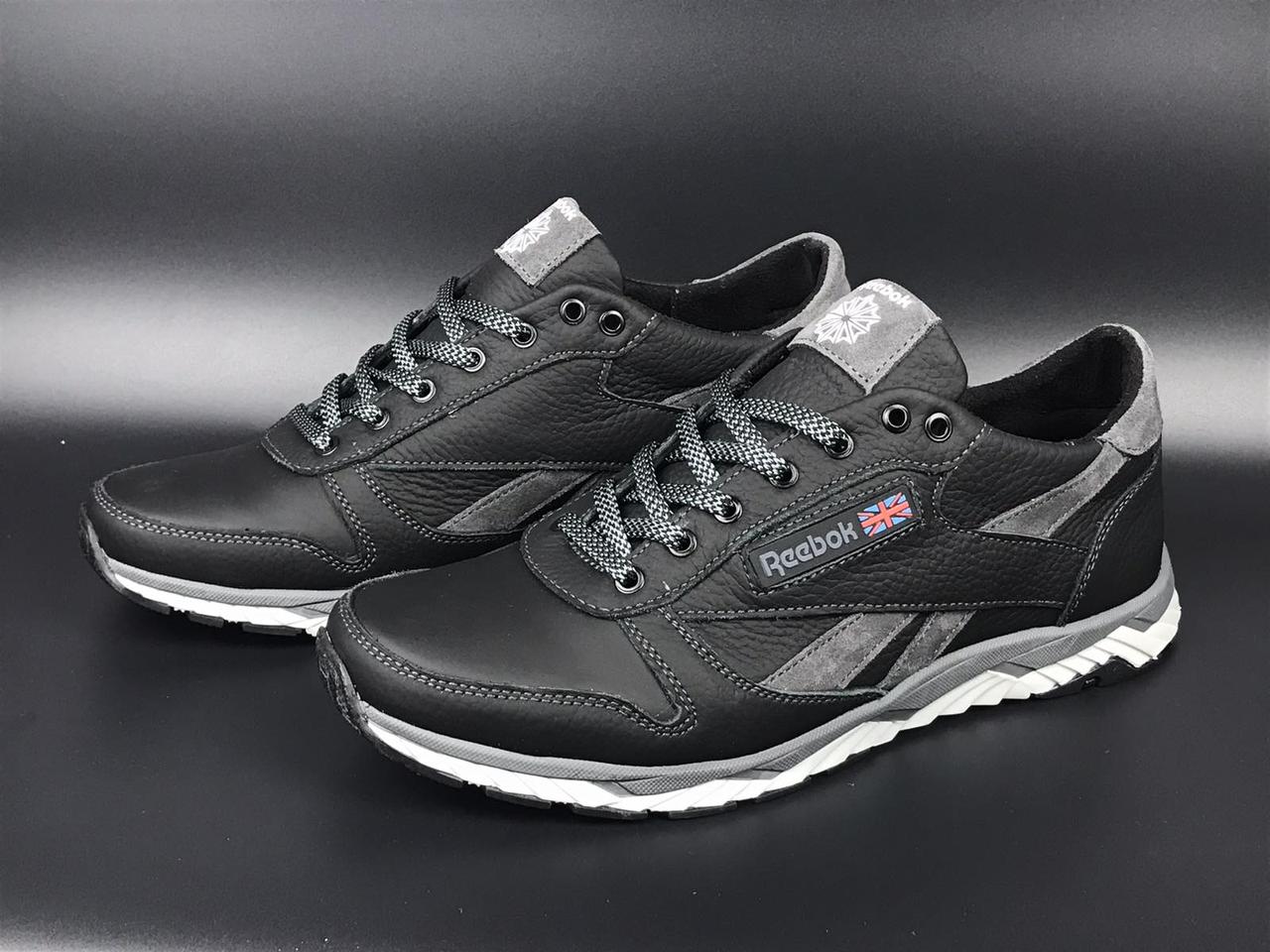 Чоловічі демісезонні шкіряні кросівки в стилі Reebok, чорні з сірим