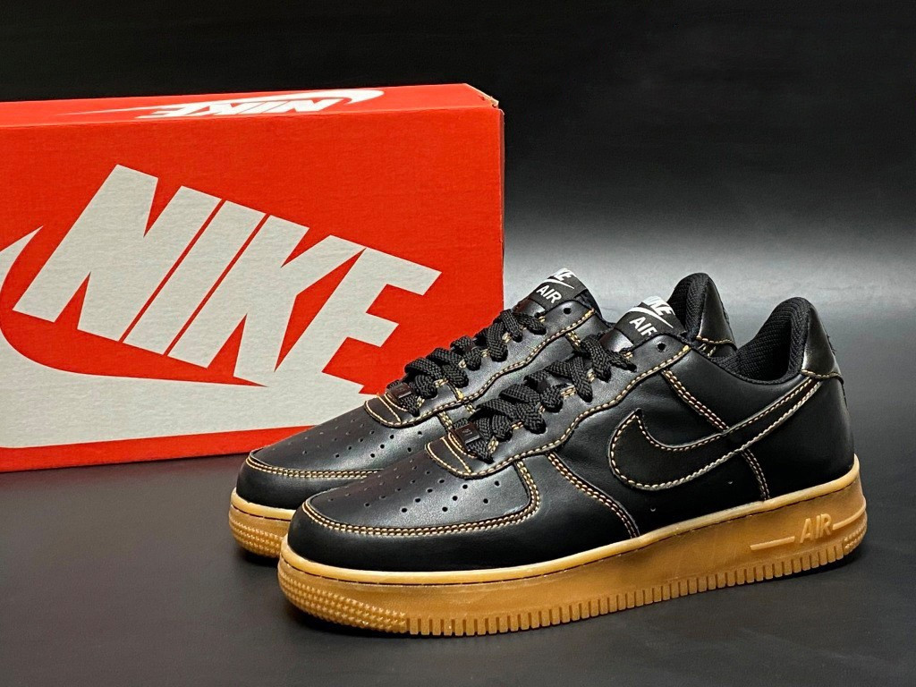Чоловічі демосезонні низькі кросівки Nike Air Force Af 1, чорні з коричневим Найк Аир Форс