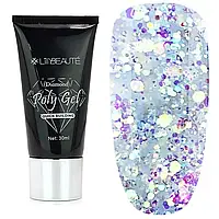 Полігель Lilly Beaute Diamond Poly Gel 30 мл, №02 блакитні голограмні блискітки