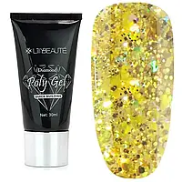 Полігель Lilly Beaute Diamond Poly Gel 30 мл, №05 золоті голограмні блискітки