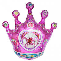 Шар фигура фольгированная Корона с сердцем Розовая 75х69 см
