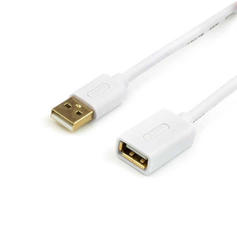 Кабель Atcom (13424) USB 2.0 AM/AF, 0.8 м, білий