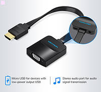 Адаптер Vention Flat HDMI-VGA, 0.2 m, со звуком и питанием (ACKBB)