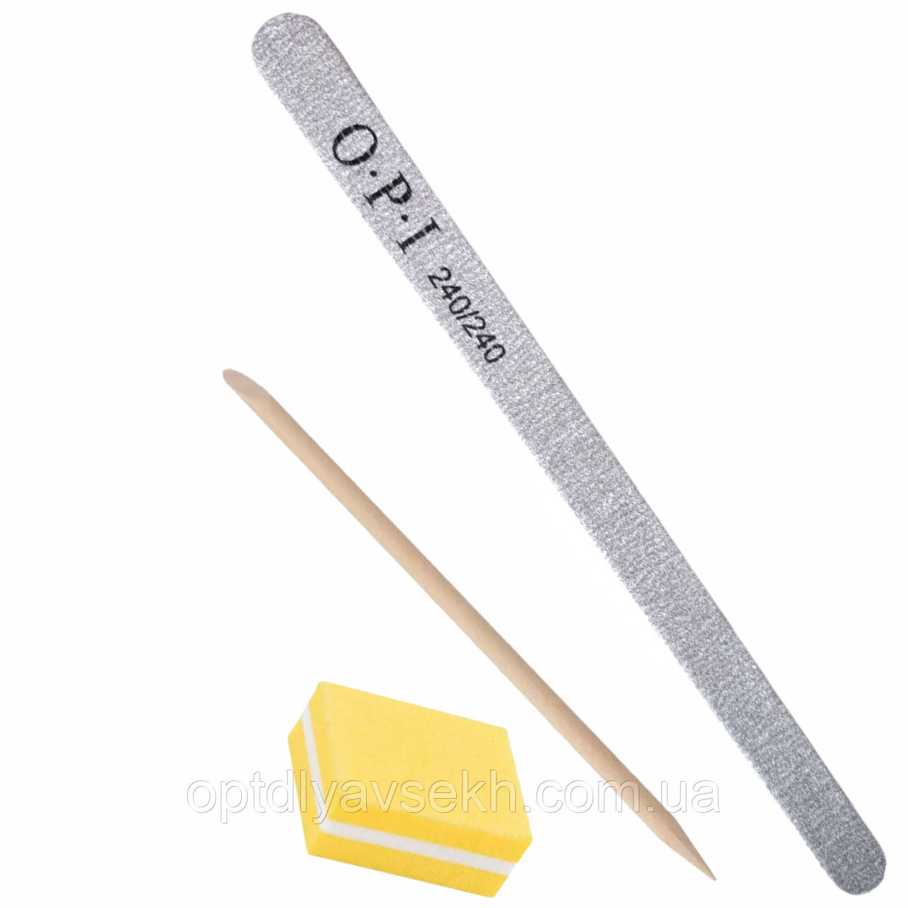Одноразовий набір для манікюру і педикюру міні-баф + апельсинова паличка 11.5 см. + пилка крапля 240/240