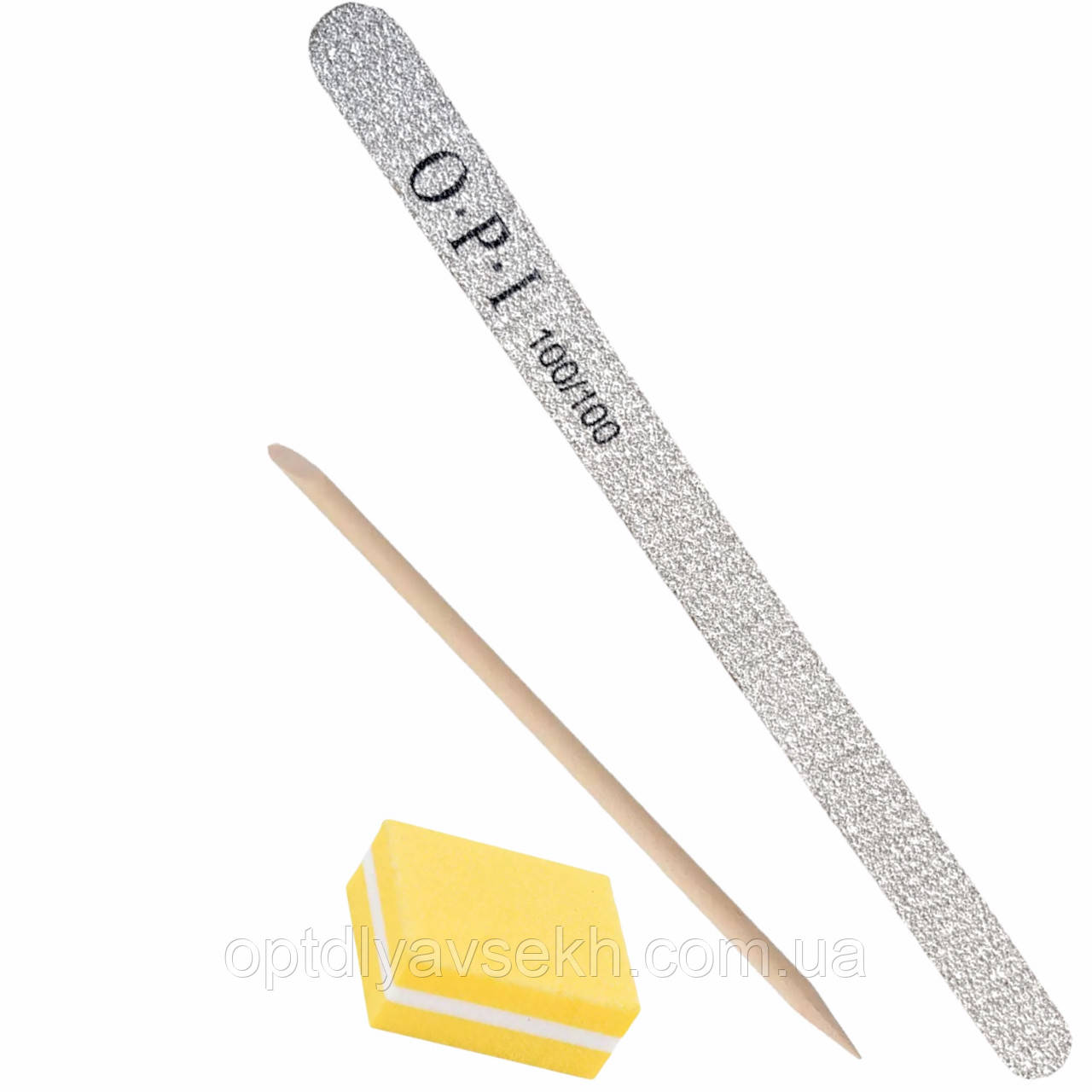 Одноразовий набір для манікюру і педикюру міні-баф + апельсинова паличка 11.5 см. + пилка крапля 100/100
