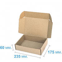 Коробка картонная самосборная 235 х 175 х 60, бурая, коробка для почты 0,5кг, новая почта 0,5кг