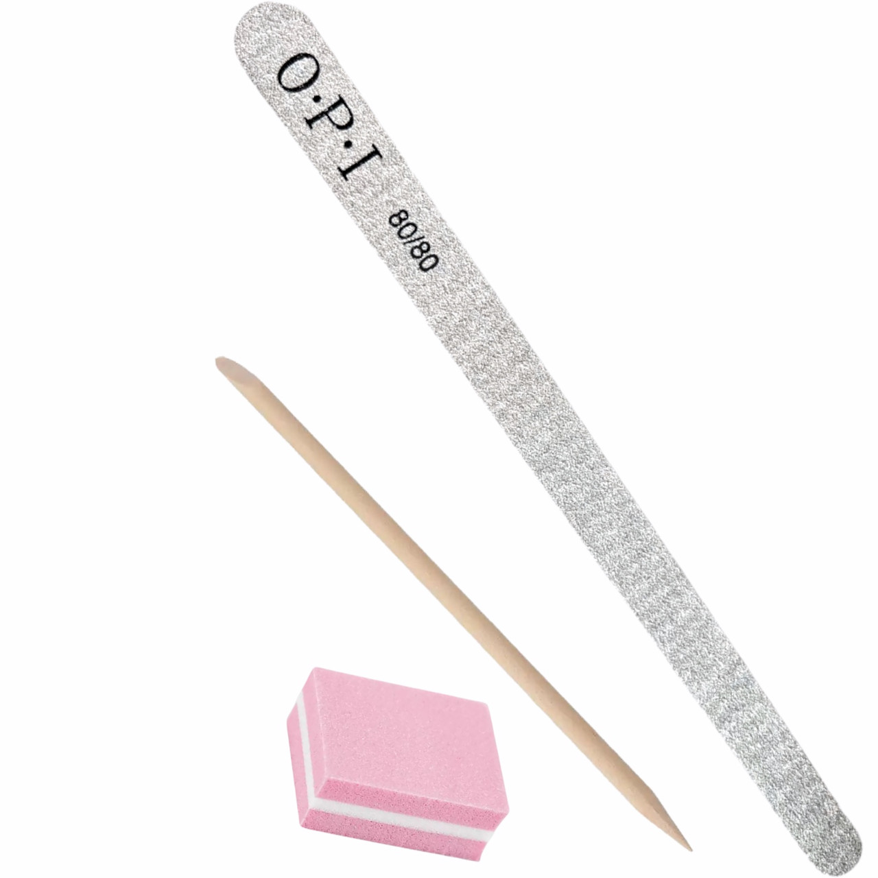 Одноразовий набір для манікюру (пилка крапля OPI 80/80 грит, апельсинова паличка 11,5 см., міні бафік), фото 1