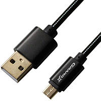 Кабель Grand-X USB-microUSB 2.1A, 1 м, CU, захист метал. обплетення, Black (MM-01B), паковання гіфтбокс із вікном