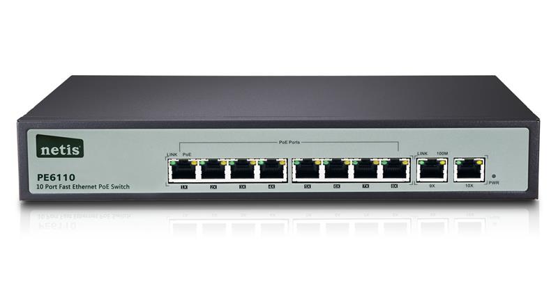 Комутатор Netis PE6110 (2хFE,8xFE PoE+, 140W max)