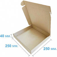 Коробка картонная самосборная плоская 250 х 250 х 40 бурая, коробка книжка, коробка квадраная