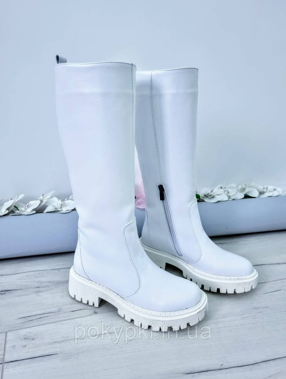 Білі чоботи жіночі зимові високі широкою халявою шкіра натуральна чоботи харківської фабрики