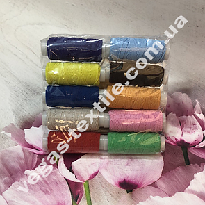 Нитка гумка колір Різнобарвні (паковання 10 котушок, бобіна 25 м)