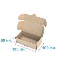 Коробка картонная самосборная 195 x 100 x 60, бурая, коробка прямоугольная, коробка для почты