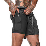 Спортивні шорти з кишенею для телефону, чоловічі шорти-тайтсы олива з чорними тайтсами розмір 3XL Код 35-0079, фото 4