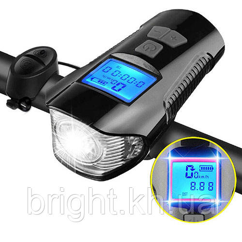 Велозвонок + комп'ютер + фара XA-585-T6+2LED, виносна кнопка, Waterproof, акум., ЗУ micro USB
