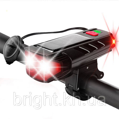 Велозвонок + фара FY-329Pro-2L2 ULTRA LIGHT, MEGA SIGNAL, со.батарея, виносна кнопка, Waterproof, акум.,
