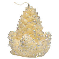 Декоративна новорічна свічка Шишка, 7,2х7х7,2 см, білий зі сріблястим, віск (791439)