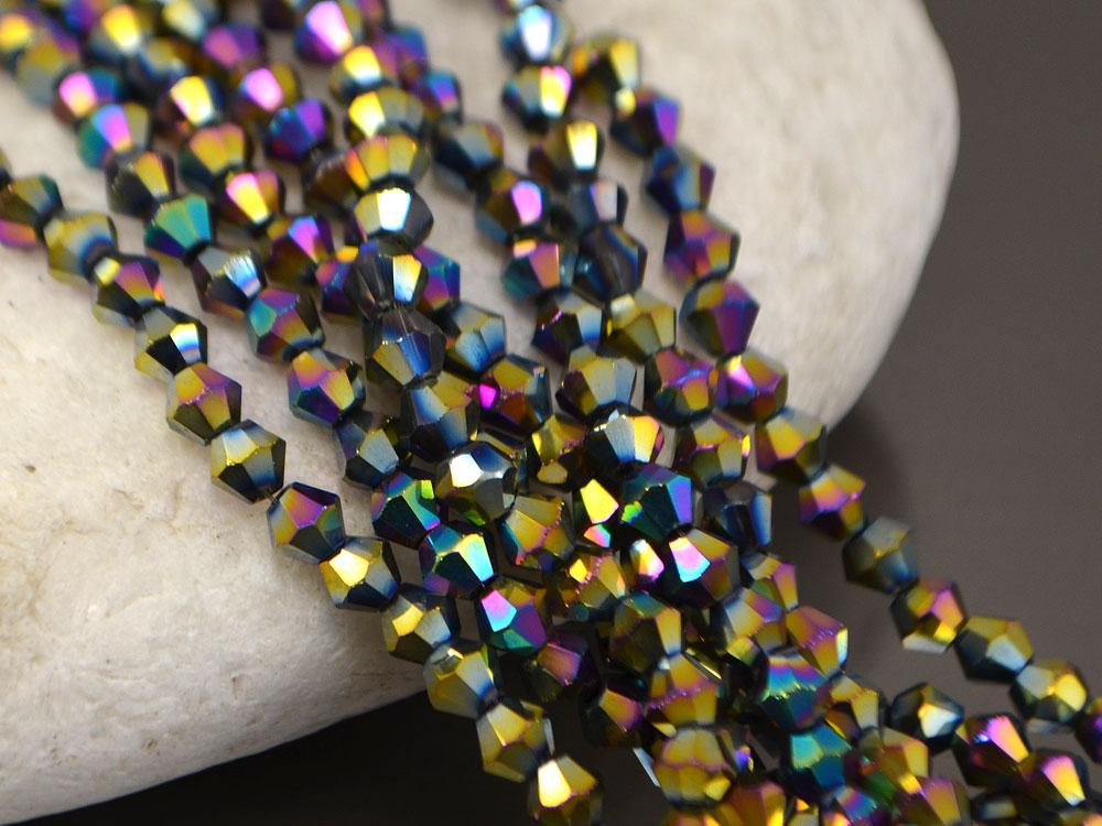 Біконуси кришталеві 4 мм, колір перського індиго, нитка, фото 1