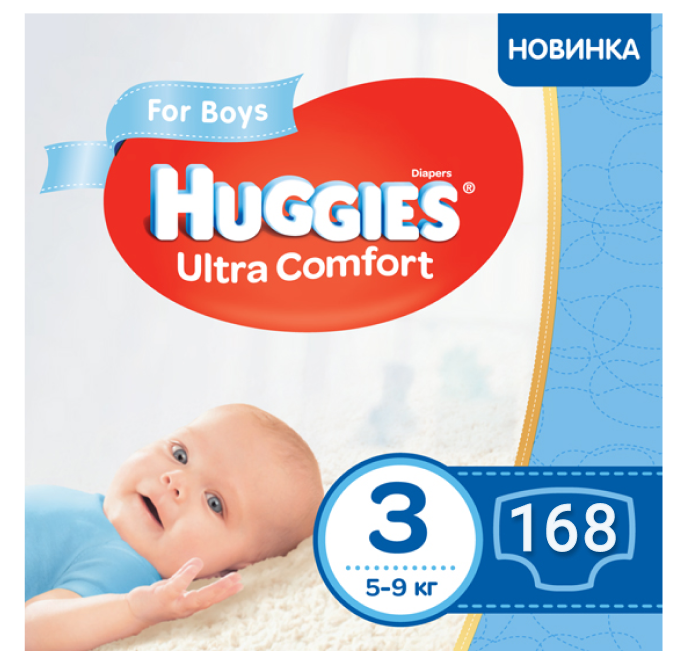 Подгузники детские Huggies Ultra Comfort для мальчиков 3 (5-9 кг) Mega Box 168 шт