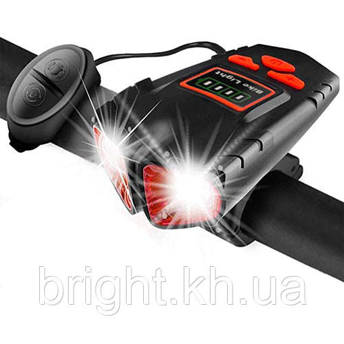 Велозвонок + фара 580-2T6, 120 LUMEN, виносна кнопка, Waterproof, акум., ЗУ micro USB