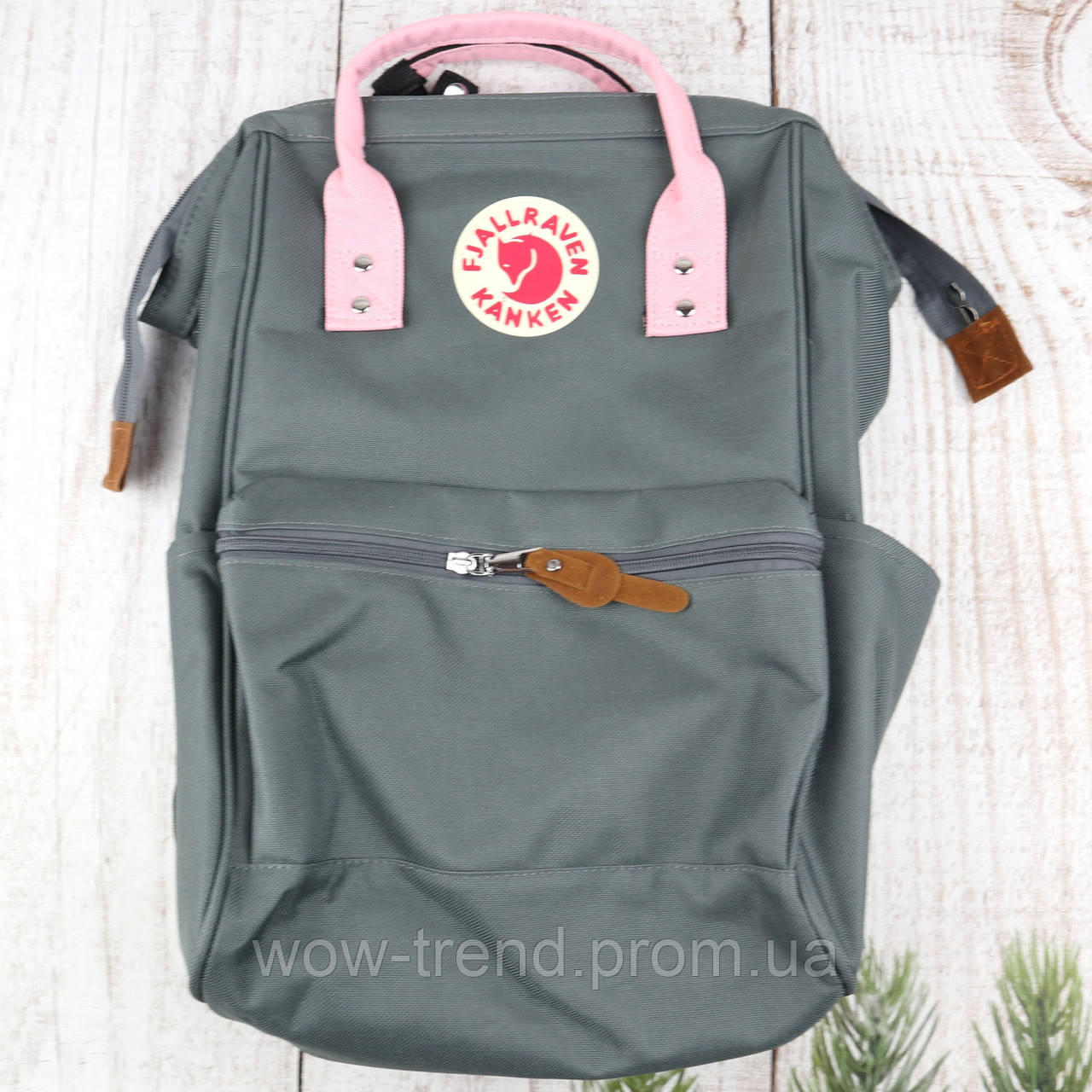 Рюкзак Fjallraven Kanken Klassic 16л серый с розовым / Школьный портфель Канкен Totepack 16л (Полиэстер) - фото 1 - id-p1465997269