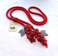 Лариат красный украшение на шею из бисера ручной работы "Красная смородина"