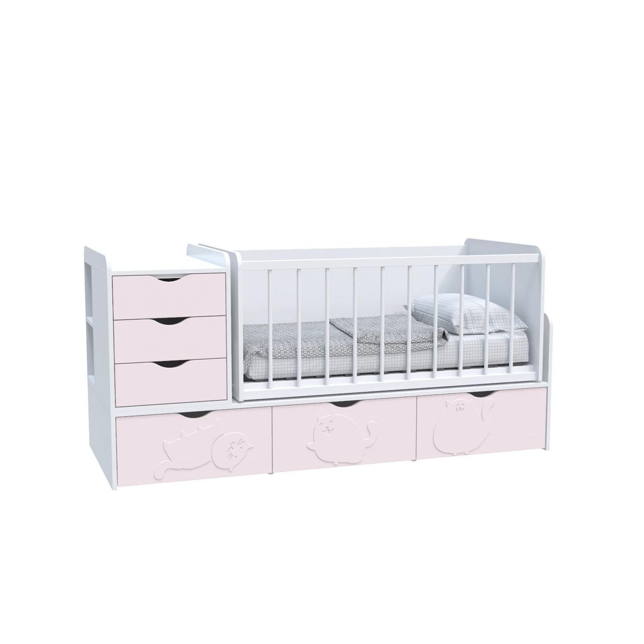 Ліжко дитяче Binky ДС504А (3 в 1) Art In Head 1732x950x732 аляска та рожевий (МДФ) + решітка біла (110210237)