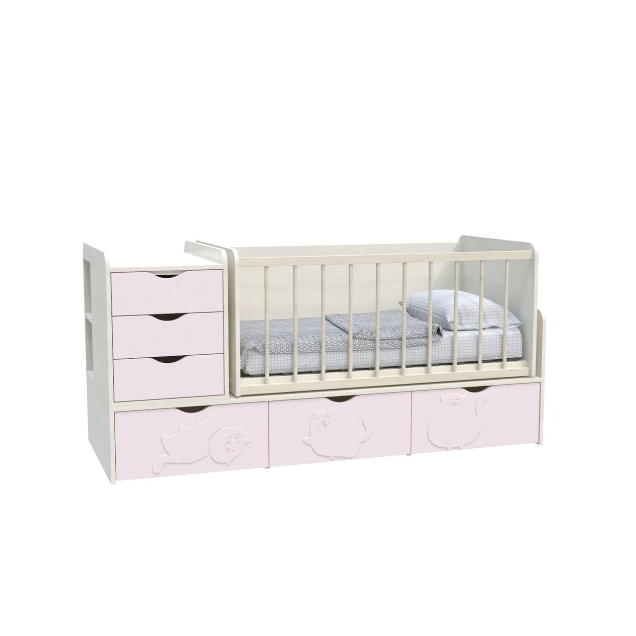 Ліжко дитяче Binky ДС504А (3 в 1) Art In Head 1732x950x732 шамоні світлий та рожевий (МДФ) + решітка б/п