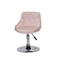 Кресло на блине c пуговицами в бархатной обивке FORO + Button CH-Base для мастеров, клиентов, салонов розовый