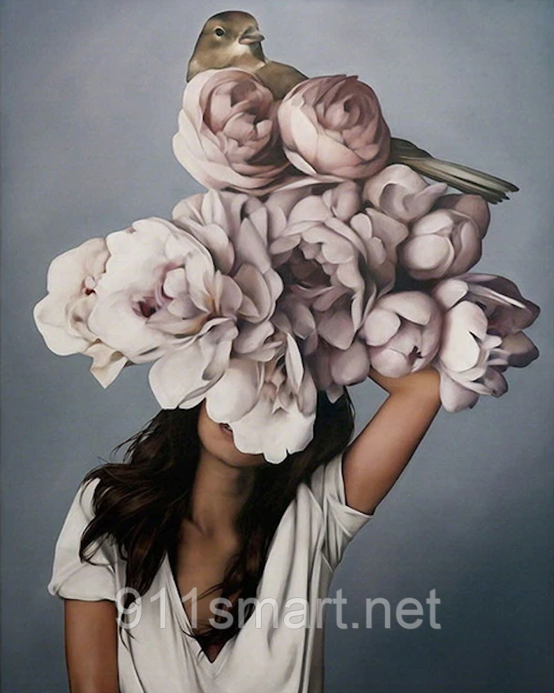 Інтер'єрна картина, друк на полотні "Дівчина з квіткою" 40х60см